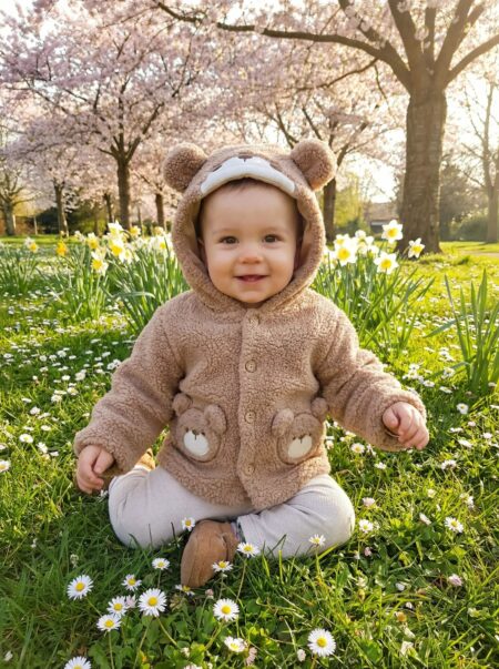 kapüşonlu peluş polar, peluş bebek hırkası, ayı figürlü kapüşonlu polar