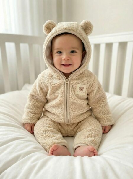 peluş bebek takımı, alt üst kışlık polar, ayı kulaklı kapüşonlu takım