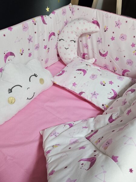 bebek uyku seti, kız bebek uyku seti, beşik kenar korumalı, beşik dekoratif yastıklı