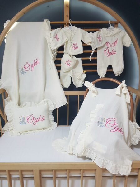 hastane ilk çıkış için hazırlanan 10 parça müslin hastane çıkışı