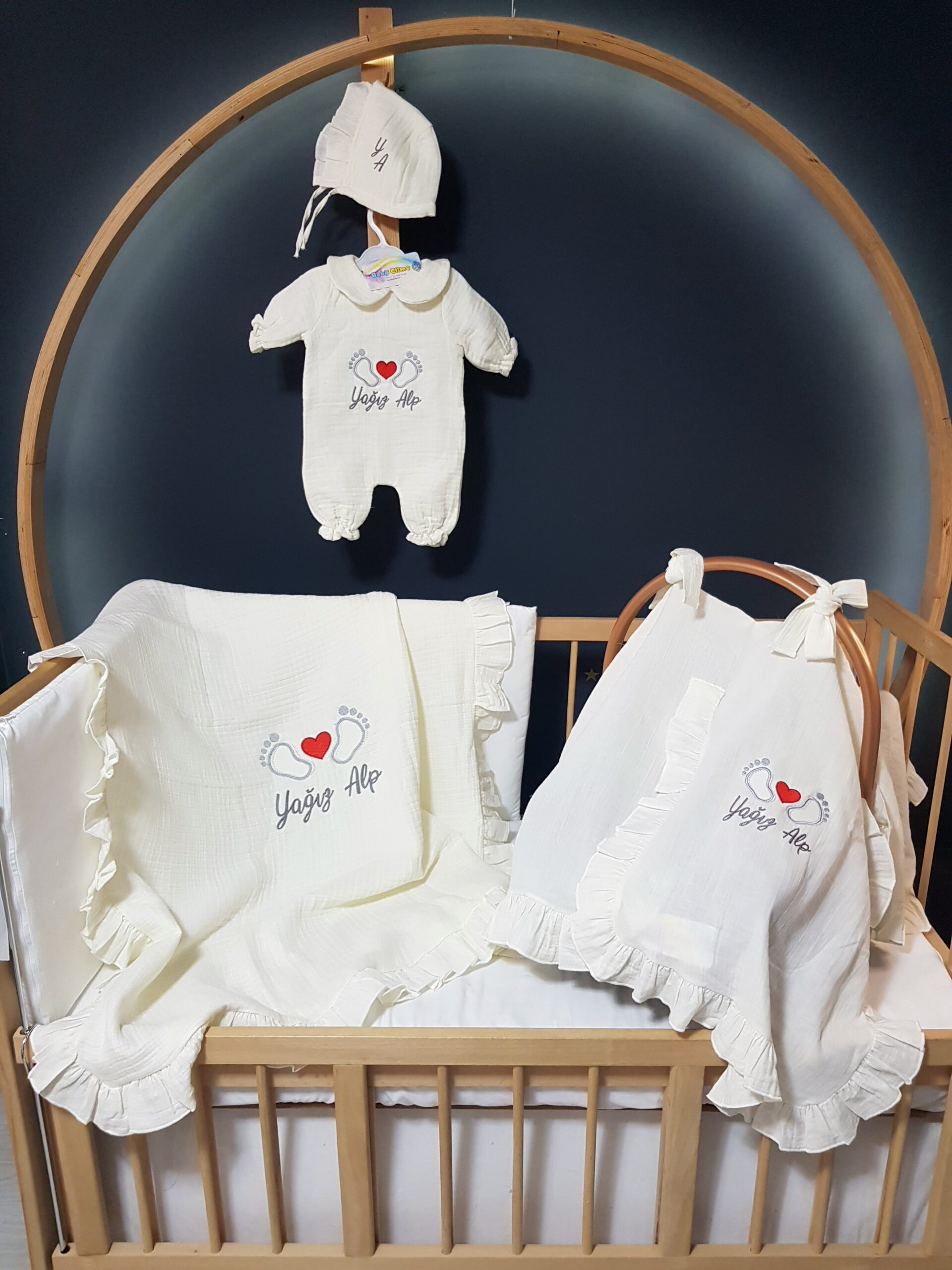 müslin-hastane-çıkışı-0-pamuk-bebek-seti-C23-(2) Müslin Hastane Çıkışı 4 Katlı %100 Pamuk Doğal Bebek Seti