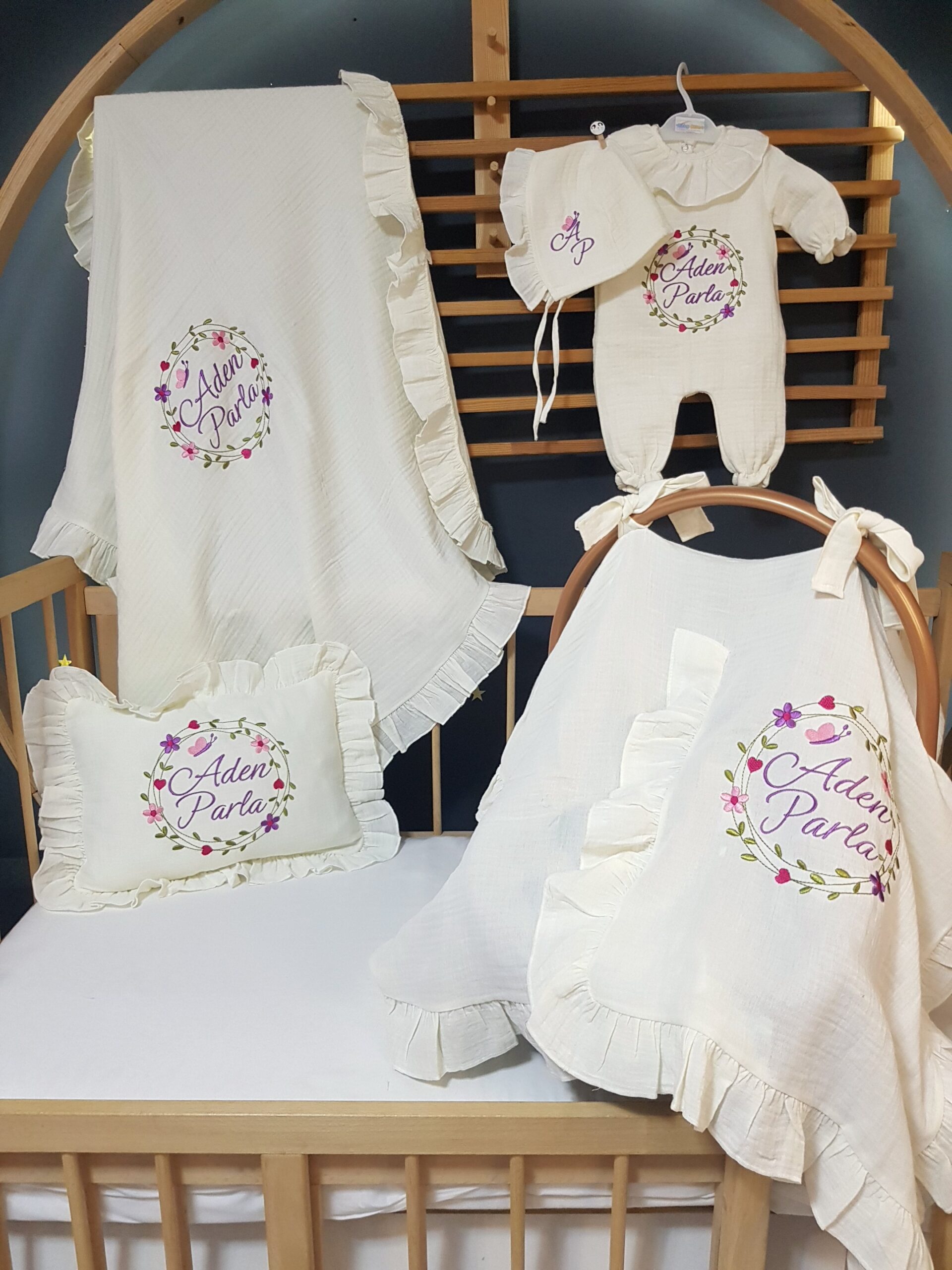 müslin-hastane-çıkışı-pamuk-C15-(1) Müslin Hastane Çıkışı Kız Bebek Doğum Çantası Seti