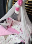 bebek uyku seti, kız bebek uyku seti, beşik kenar korumalı, beşik cibinlik tülü