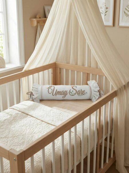 Kişiye Özel İsimli Şeker Yastık, Dantelli Silindir Bebek Yastığı