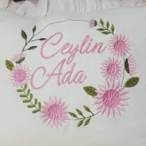 nakışlı isimli müslin hastane çıkışı seti, 10 parça yenidoğan takımı