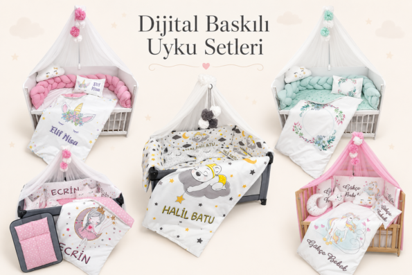 isimli dijital baskılı bebek uyku setleri
