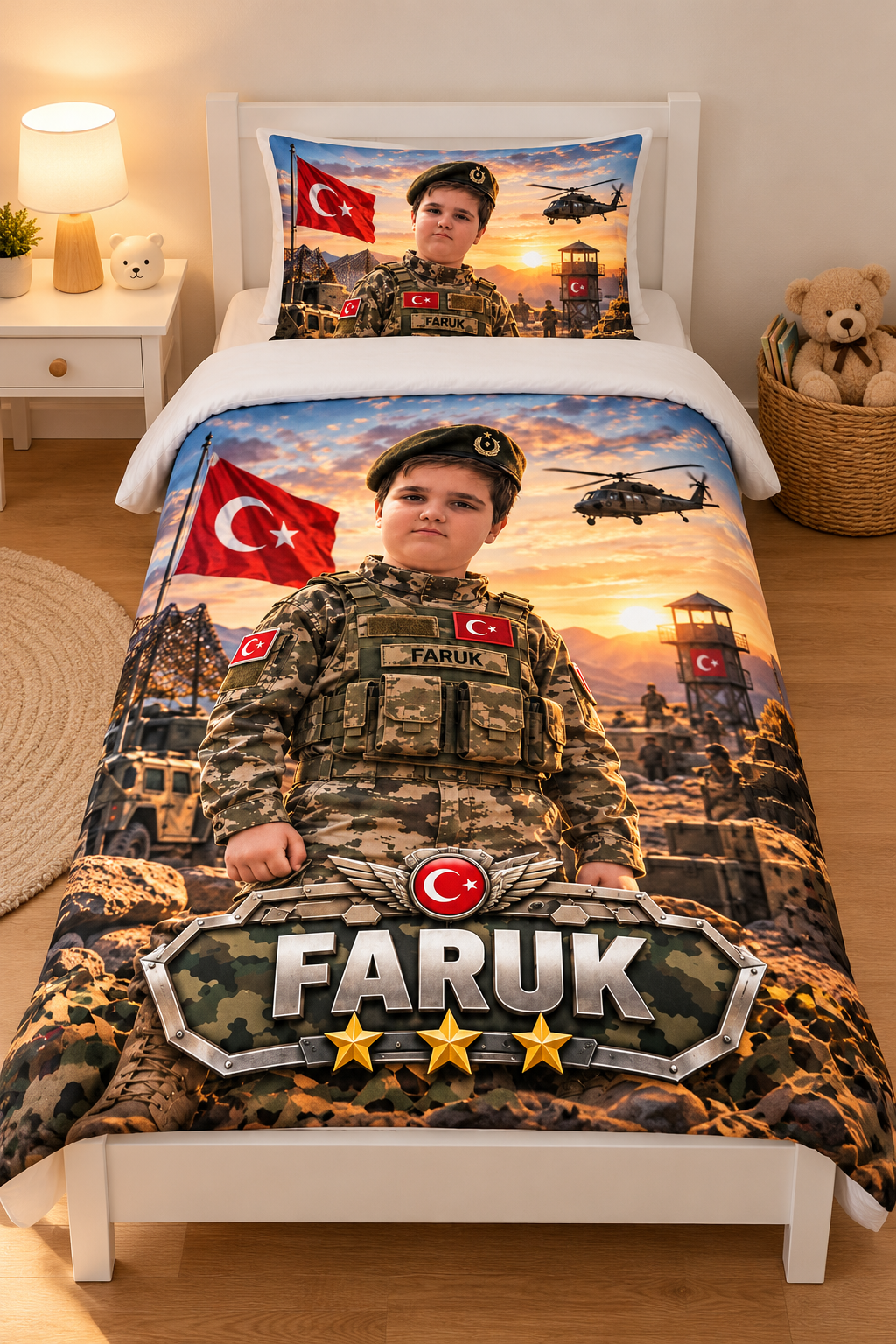 asker-baskılı-tek-kişilik-nevresim-takımı-NVF017 çocuk nevresim takımı, tek kişilik çocuk uyku seti, isimli nevresim seti, tek kişilik nevresim takımı, çocuk fotoğraf baskılı nevresim