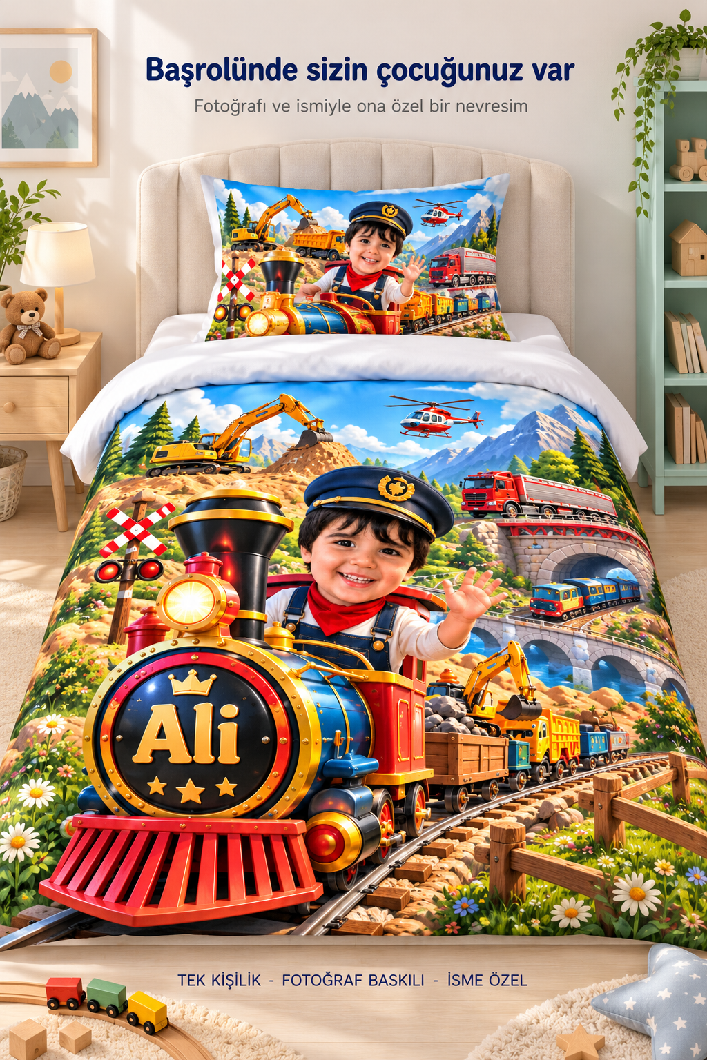 tren-baskılı-tek-kişilik-nevresim-takımı-NVF011 tek kişilik çocuk fotoğraf baskılı nevresim takımı, 5 parça tek kişilik çocuk uyku seti